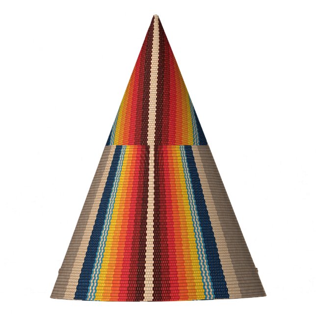 Mexican Rug: Colorful Stripes Seamless. Party Hat (Front)