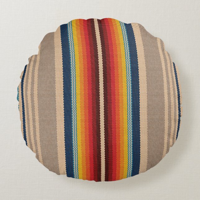 Mexican Rug: Colorful Stripes Seamless. Round Pillow (Front)