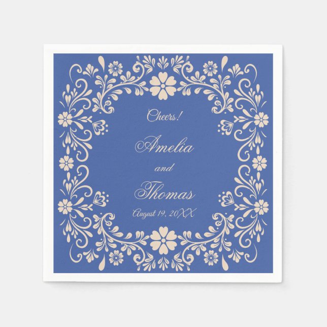 Mexican Rustic Blue Flowers Wedding  Napkins (Front)