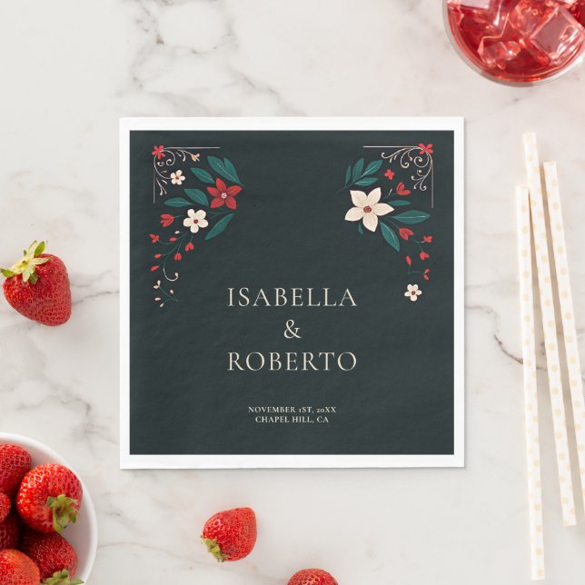 Mexican Rustic Elegant Christmas Red Wedding Napkins (Insitu)