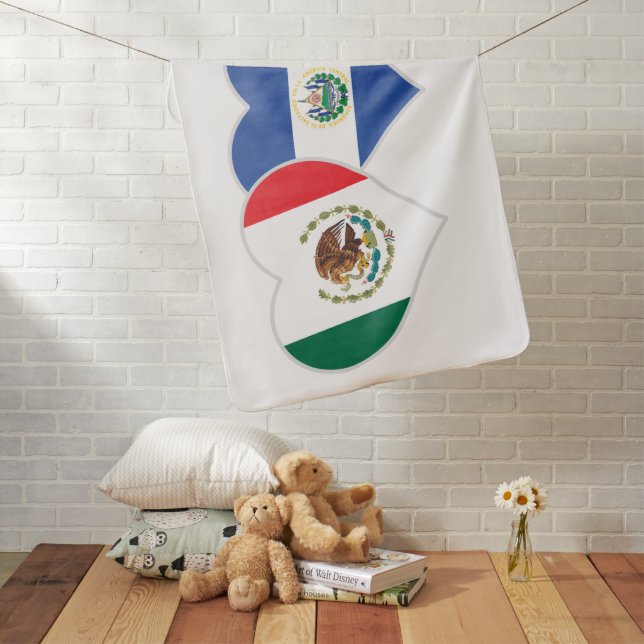 Mexican Salvadorian Flag Hearts Mexico El Salvador Baby Blanket (In Situ)