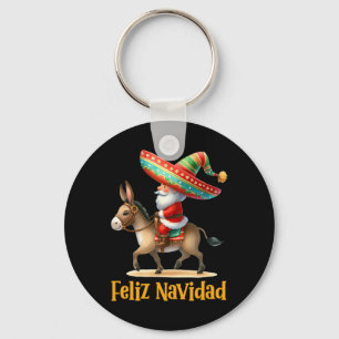Mexican Santa Riding Donkey Christmas Navidad Mexi Keychain