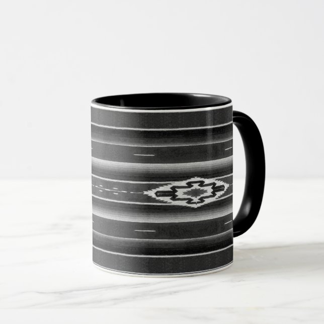 Mexican Sarape Pattern in Black & White Mug (Front Right)
