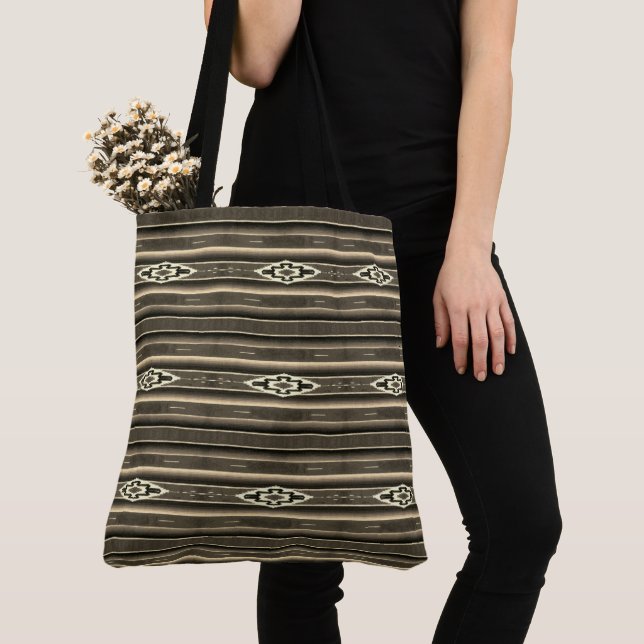 Mexican Sarape Pattern in Sepia Colors Tote Bag (Close Up)