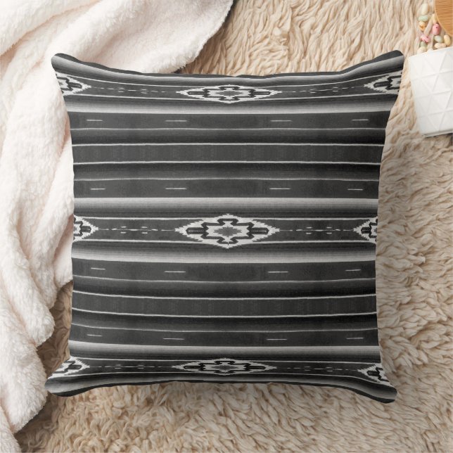 Mexican Sarape Pattern in shades of gray Throw Pillow (Blanket)