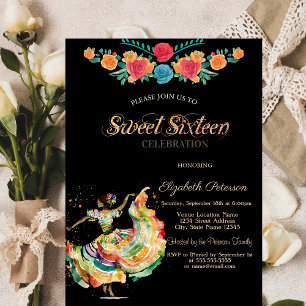 Mexican Senorita Fiesta Flowers Sweet 16   Invitation