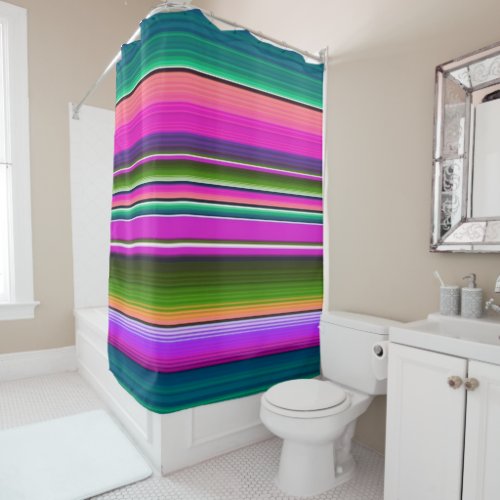 Mexican Serape Blanket Colorful Stripes Pink Teal Shower Curtain