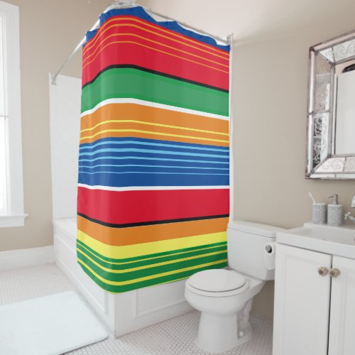 Mexican Serape Blanket Colorful Stripes Rainbow Shower Curtain