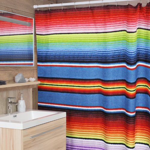 Mexican Serape Blanket Colorful Stripes Red Purple Shower Curtain