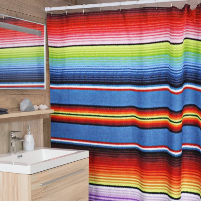 Mexican Serape Blanket Colorful Stripes Red Purple Shower Curtain (Creator Uploaded)