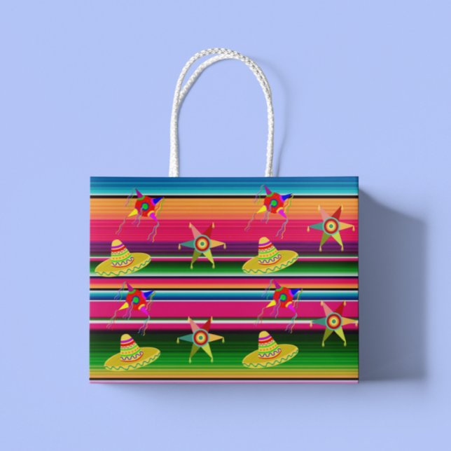 Mexican Serape Blanket Stripes Mexico Christmas Large Gift Bag (Creator Uploaded)