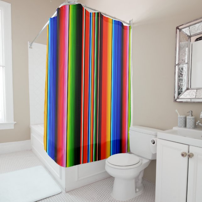 Mexican Serape Fiesta Southwestern Shower Curtain (In Situ)