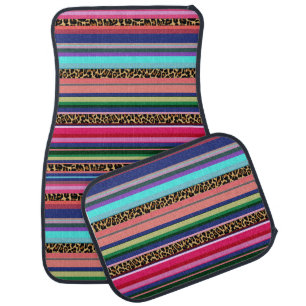 Mexican Serape Leopard Design Car Floor Mat