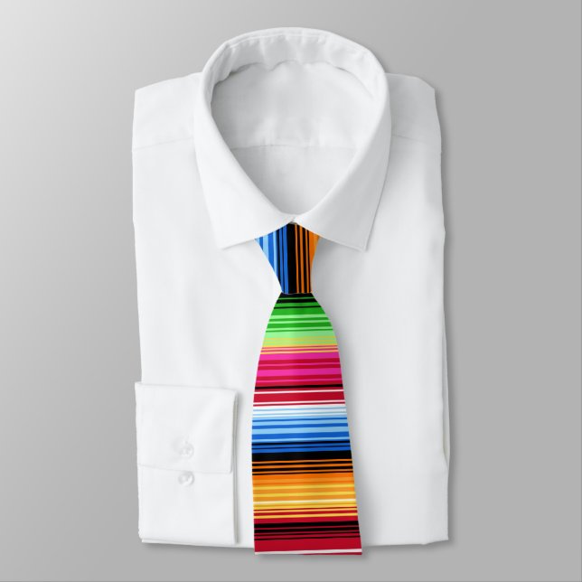 Mexican Serape Stripes, Colorful Neck Tie (Tied)