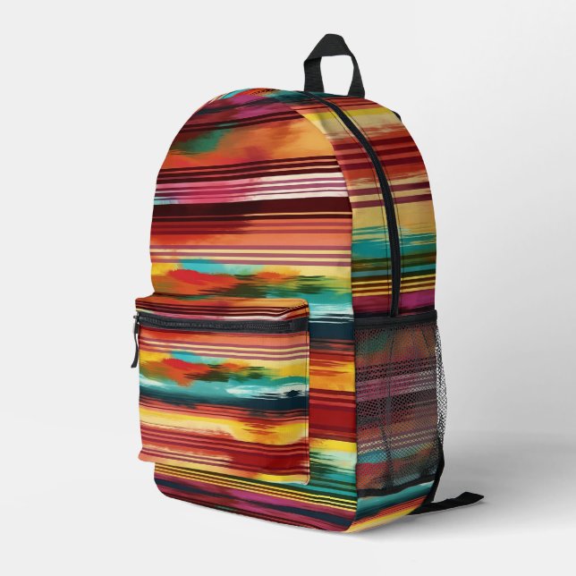 Mexican Serape Watercolor Colorful Stripes Printed Backpack (Back Corner Right)