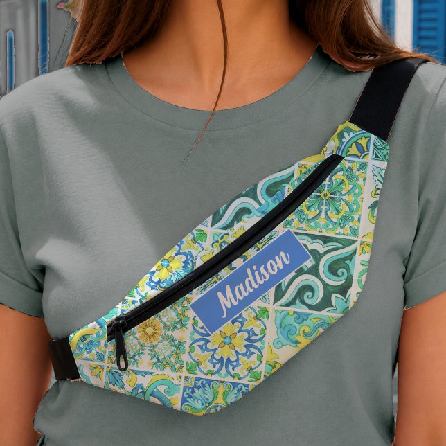 Mexican Sicilian Aqua Mint Tile Pattern Fanny Pack (Creator Uploaded)
