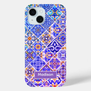 Mexican Sicilian Mediterranean purple blue tiles iPhone 15 Case