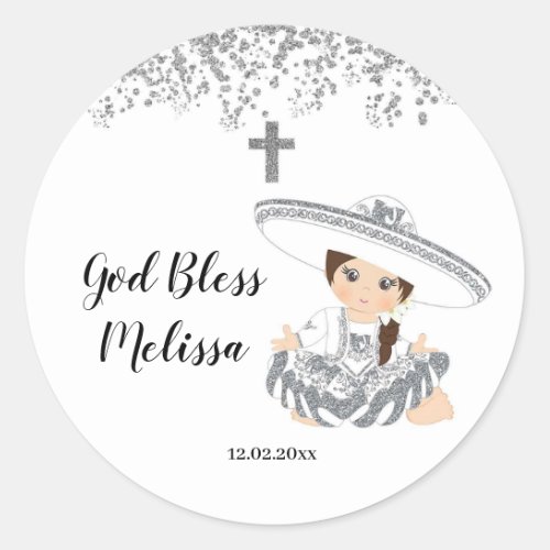 Mexican Silver Girl Charra Baptism Sticker
