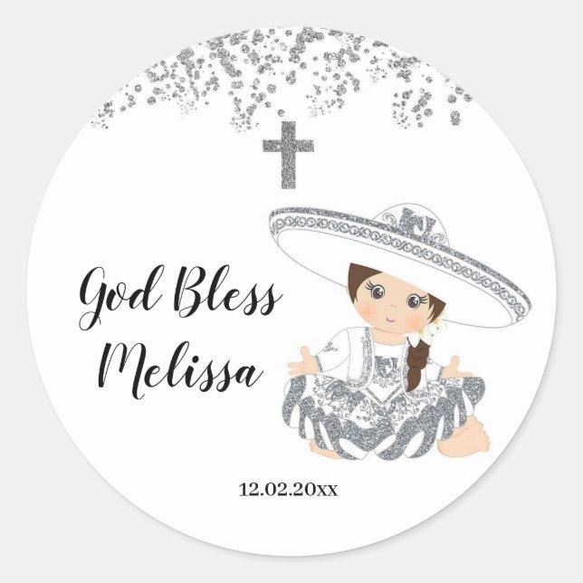 Mexican Silver Girl Charra Baptism Sticker (Front)