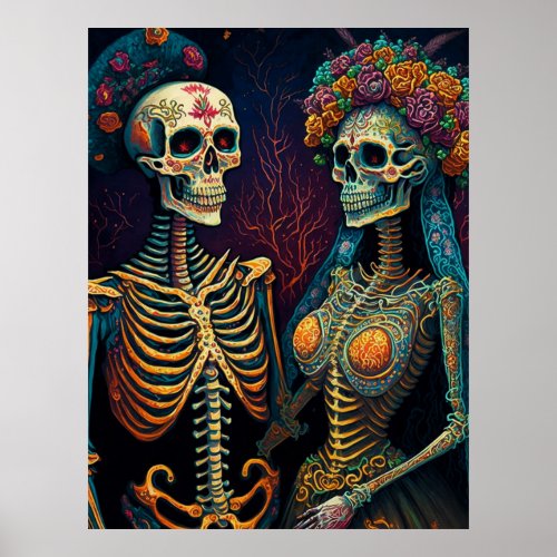 Mexican Skeleton Art Couple Till Death do Us Part Poster