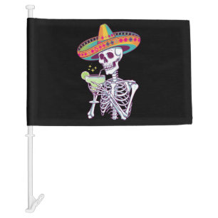 Mexican Skeleton Cinco De Mayo Margarita Fiesta Car Flag