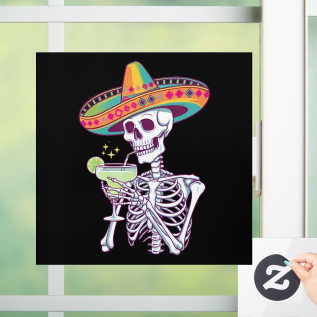 Mexican Skeleton Cinco De Mayo Margarita Fiesta Window Cling (Home)