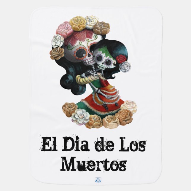 Mexican Skeleton Motherly Love Receiving Blanket (Back)