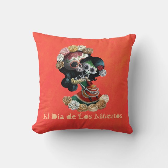 Mexican Skeleton Motherly Love Throw Pillow (Front)