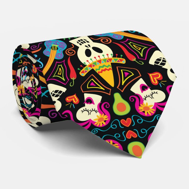 Mexican skeletons celebrating the Day of the Dead Neck Tie (Rolled)