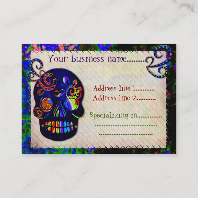 Mexican Skull 3D Festive Customs Tattoo Business Card (Front)