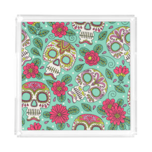 Mexican skull and flowers, seamless. acrylic tray