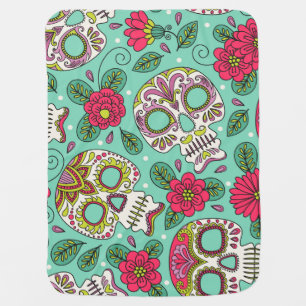 Mexican skull and flowers, seamless. baby blanket