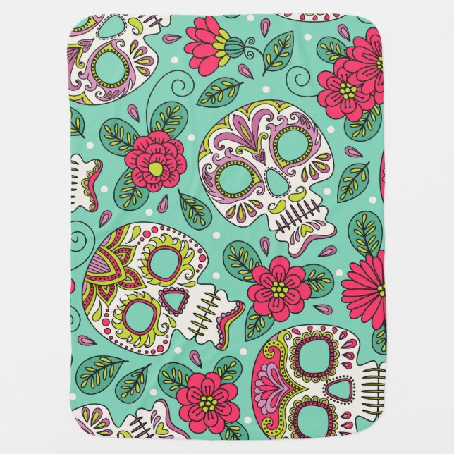Mexican skull and flowers, seamless. baby blanket (Front)