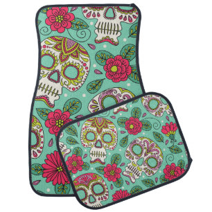 Mexican skull and flowers, seamless. car floor mat