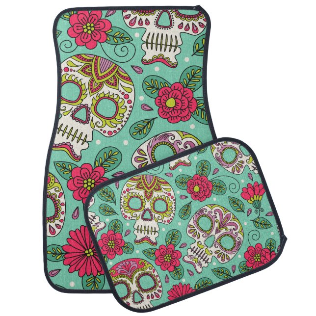 Mexican skull and flowers, seamless. car floor mat (Set)