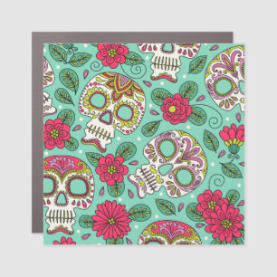 Mexican skull and flowers, seamless. car magnet