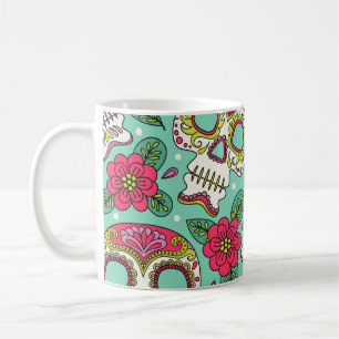 Mexican skull and flowers, seamless. coffee mug