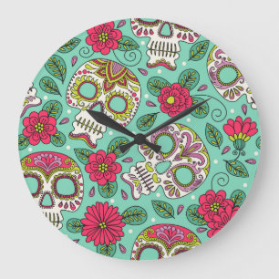 Mexican skull and flowers, seamless. large clock