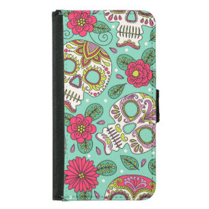 Mexican skull and flowers, seamless. samsung galaxy s5 wallet case