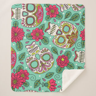 Mexican skull and flowers, seamless. sherpa blanket