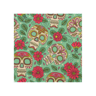 Mexican skull and flowers, seamless. wood wall art