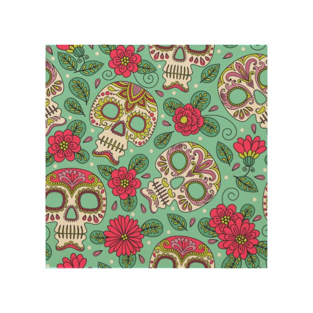 Mexican skull and flowers, seamless. wood wall art (Front)