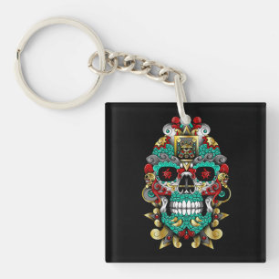 mexican skull art in huichol mood keychain