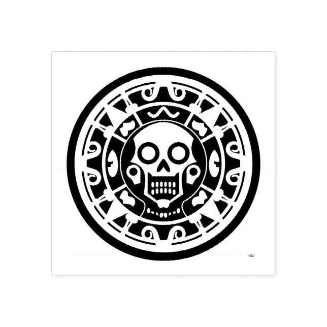 Mexican Skull Aztec Art Rubber Stamp (Imprint)