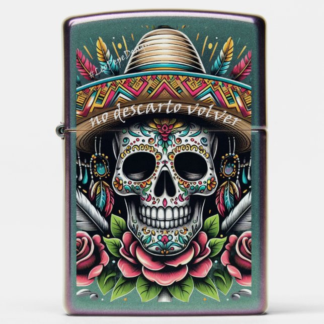 Mexican Skull, Calaca, Mexican Culture, Sombrero, Zippo Lighter (Front)