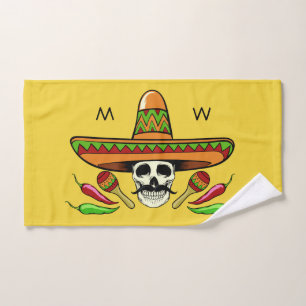 Mexican Skull custom monogram & color hand towel