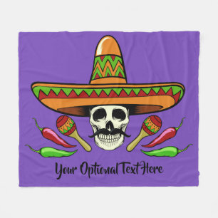 Mexican Skull custom text & color fleece blankets