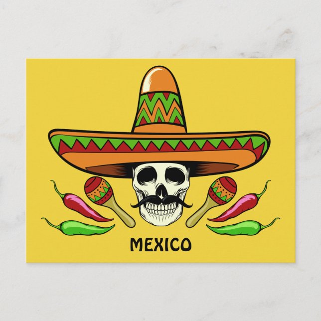 Mexican Skull custom text & color postcard (Front)