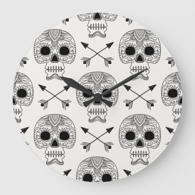 Mexican Skull Day of Dead Large Clock (Front)