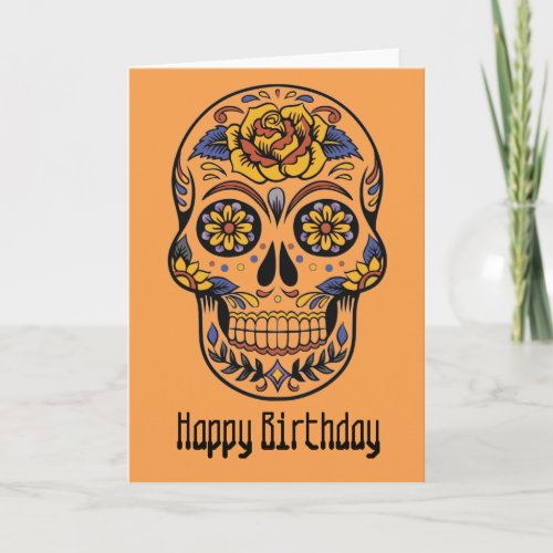 Mexican skull day of the dead birthday card
